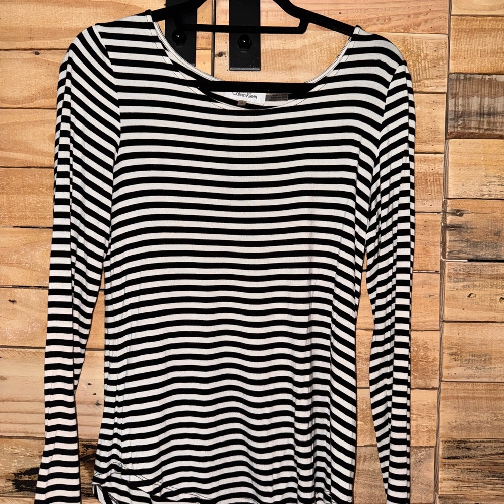 Calvin Klein Black and White Striped Women's Top